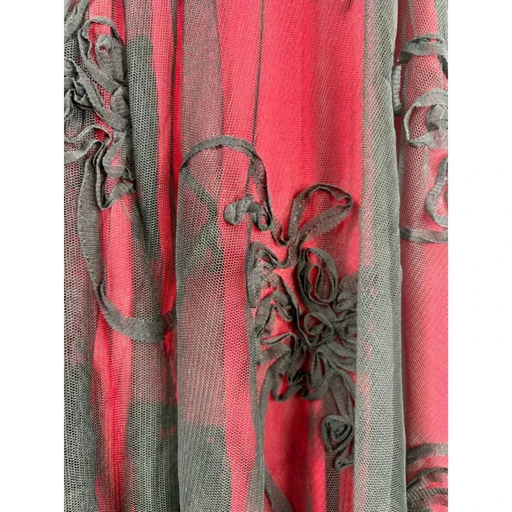 NEW Strapless Dress Juniors 11/12 Red Black‎ Mesh Embroidery Goth Dark Romance